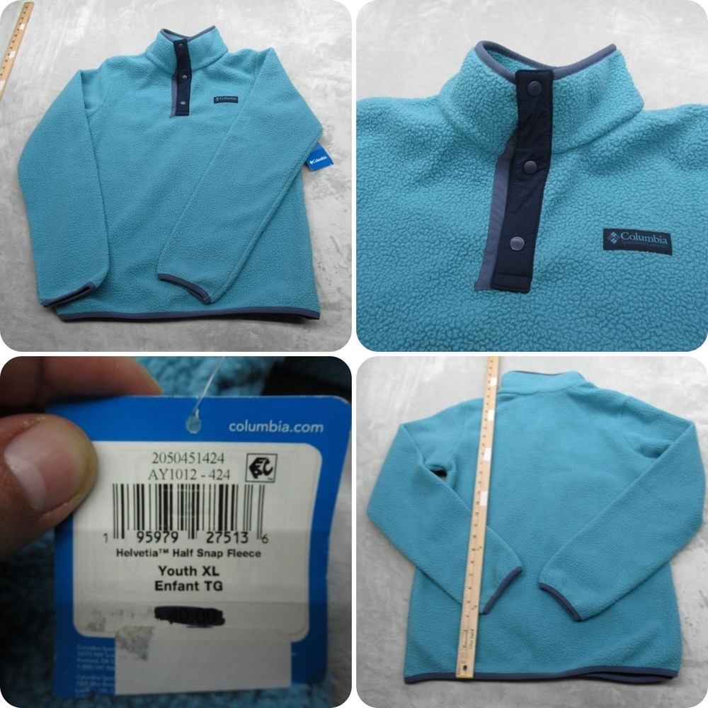Columbia Sweatshirt Youth XL Teal Helvetia Half Snap Soft Fleece Pullover NEW